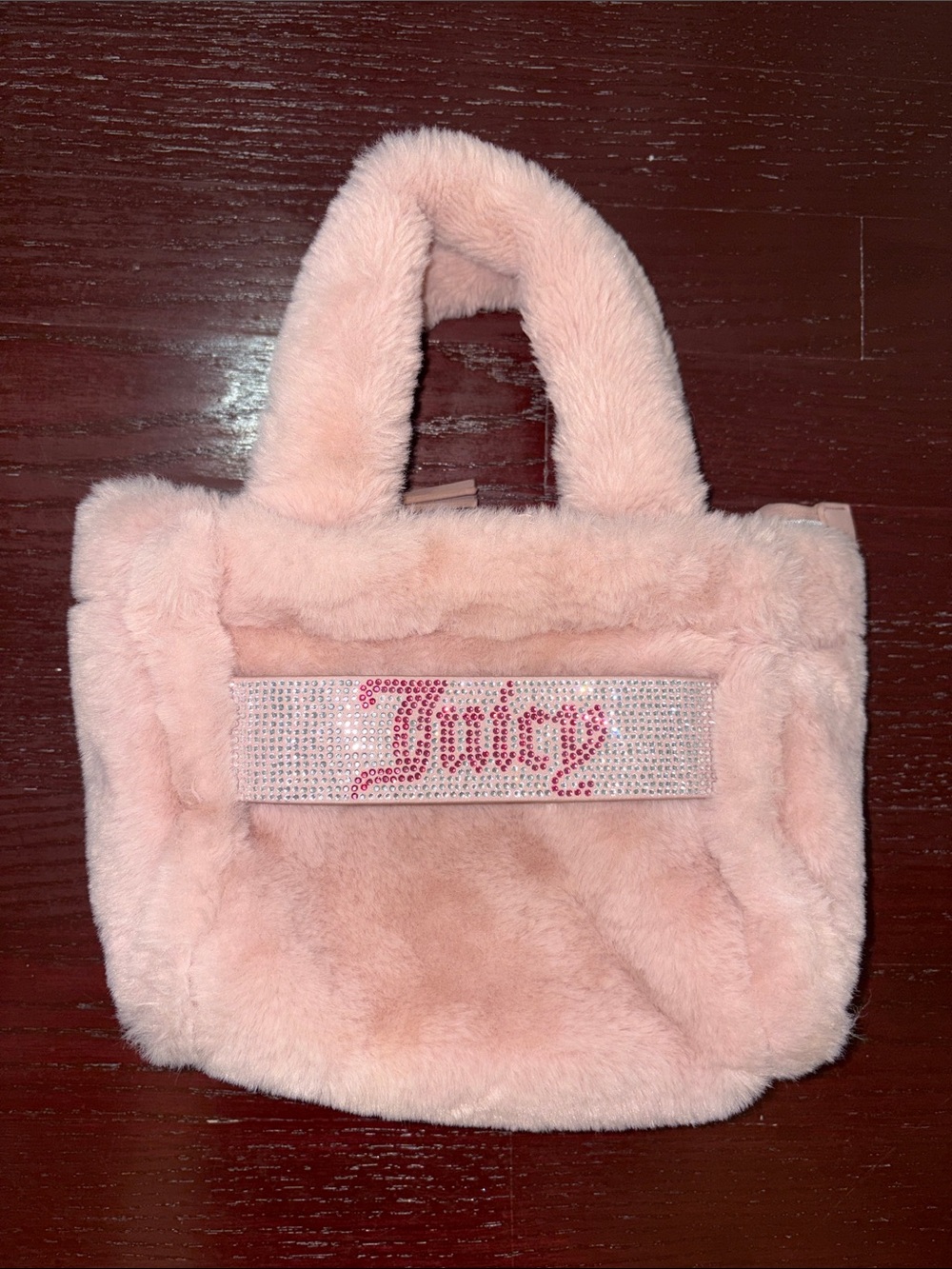 Juicy Couture Pink Faux Fur Tote with Crystal Logo